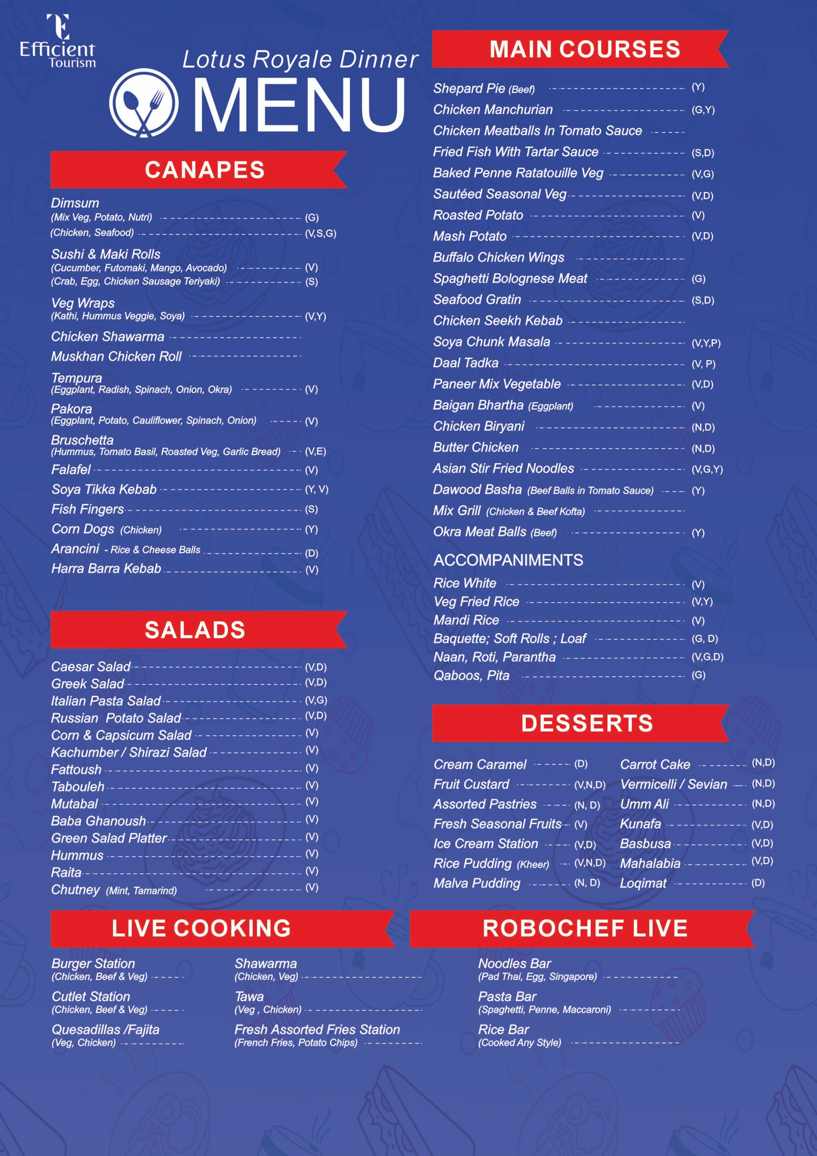 Lotus Royale Dinner Cruise - Food Menu